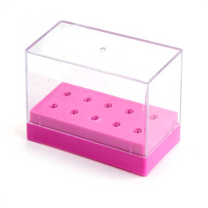 Підставка прямокутна для фрез (насадок) з кришкою, на 10 шт, рожева, Колір: Рожева