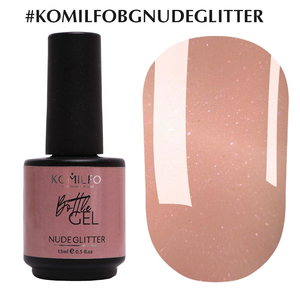 Komilfo Bottle Gel Nude Glitter с кисточкой, 15 мл, Цвет: Nude Glitter