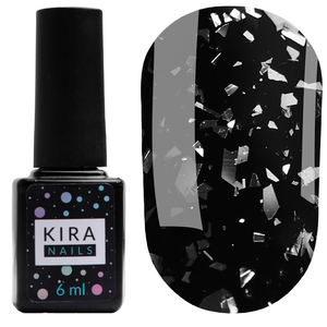 Kira Nails No Wipe Top Silver Shard - топ без ЛС с серебряной поталью, 6 мл, Цвет: Silver