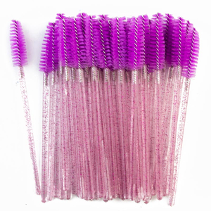 Щеточка для бровей и ресниц прямая, фиолетовая, глиттерная ручка, 50 шт., Цвет: 008
