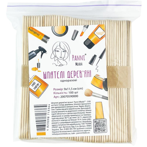 Шпатели деревянные узкие Panni Mlada в пачке, 9х11.5 см, 100 шт