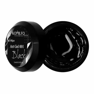 Арт-гель без липкого шару Komilfo No Wipe Art Gel Black 001 (чорний), 5 мл