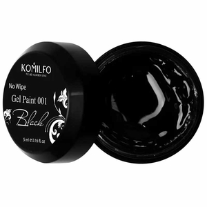 Гель-фарба БЕЗ липкого шару Komilfo No Wipe Gel Paint Black 001 (чорна), 5 мл, Колір: 001, Колір: Черный