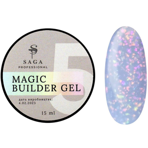Гель для наращивания Saga Professional Magic Builder Gel 05, сиренево-голубой с цветными хлопьями потали, 15 мл, Объем: 15 мл, Цвет: 05
