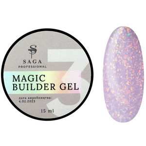 Гель для наращивания Saga Professional Magic Builder Gel 03, розовый с цветными хлопьями потали, 15 мл, Объем: 15 мл, Цвет: 03
