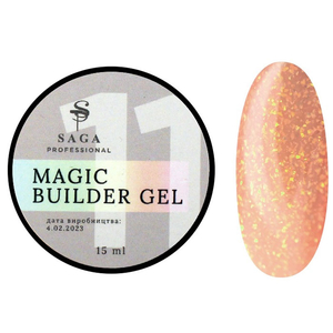 Гель для наращивания Saga Professional Magic Builder Gel 11, телесный с хлопьями потали, 15 мл, Объем: 15 мл, Цвет: 11
