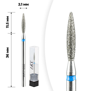 Фреза алмазна ART 202 полум'я синє 021, Форма: Полум'я, Колір: Синій, Диаметр: 2,1 мм