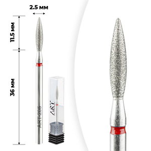 Фреза алмазна ART 205 полум'я червоне 025, Форма: Полум'я, Колір: Червоний, Диаметр: 2,5 мм
