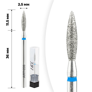 Фреза алмазна ART 206 полум'я синє 025, Форма: Полум'я, Колір: Синій, Диаметр: 2,5 мм