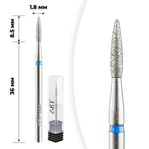 Фреза алмазна ART 222 полум'я синє 018, Форма: Полум'я коротке, Колір: Синій, Диаметр: 1,8 мм