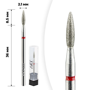 Фреза алмазна ART 223 полум'я червоне 021, Форма: Полум'я коротке, Колір: Червоний, Диаметр: 2,1 мм