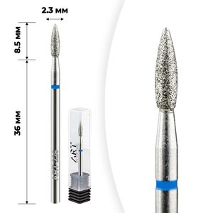 Фреза алмазна ART 226 полум'я синє 023, Форма: Полум'я коротке, Колір: Синій, Диаметр: 2,3 мм