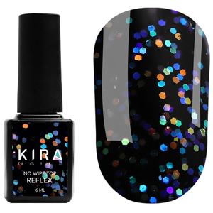 Kira Nails No Wipe Top Reflex - топ без ЛС с голографической крошкой, 6 мл