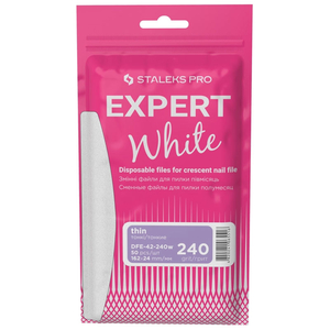 Набор сменных белых файлов для пилки полумесяц 240 грит STALEKS PRO EXPERT 42 50 шт DFE-42-240w, Форма: Полумесяц, Вид: Сменные файлы на клеевой основе, Серия: EXPERT
, Слой: без пенного слоя, Абразивность: 240 грит