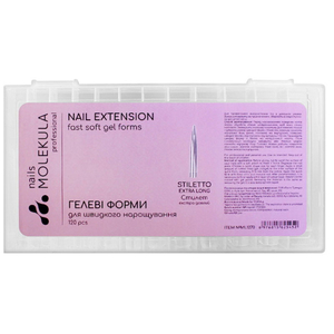 Гелевые типсы для наращивания Molekula стилет экстра длинный, 120 шт, Размер: Стилет екстра довгий