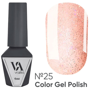 Гель-лак Valeri №025 (персиковый с блестками), 6 мл