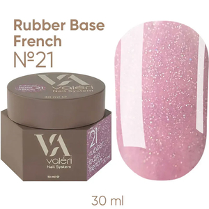 Valeri French base №021 (нежно-розовый с серебрянным микроблеском), 30 мл, Объем: 30 мл, Цвет: 021