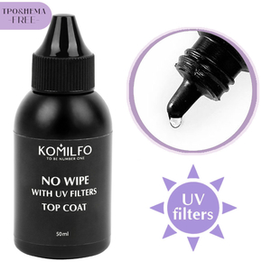 Топ для гель-лаку без ЛШ, з УФ фільтрами Komilfo No Wipe, with UV Top HEMA/TPO free 50 мл (бочонок), Об`єм: 50 мл
