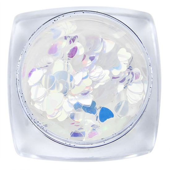 Komilfo диско дизайн №021, сердца, прозрачные, с серебристо-голубым отливом, 3 мм, (1 г), Цвет: 021