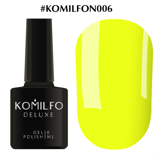Гель-лак Komilfo DeLuxe Series №N006 (жовтий, неоновий), 8 мл, Колір: 006, Колір: Жовтий