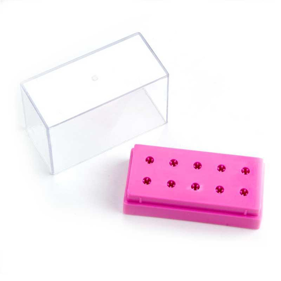 Подставка прямоугольная для фрез (насадок) с крышкой, на 10 шт, розовая, Цвет: Розовая
3