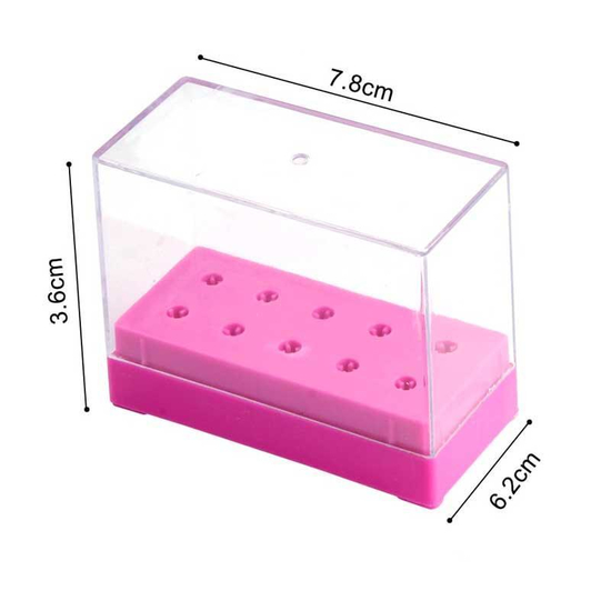 Подставка прямоугольная для фрез (насадок) с крышкой, на 10 шт, розовая, Цвет: Розовая
4
