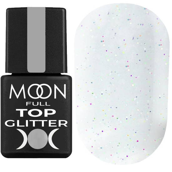 MOON FULL Top Glitter №№1 Rainbow (прозорий з різнобарвним мікроблеском), 8 мл