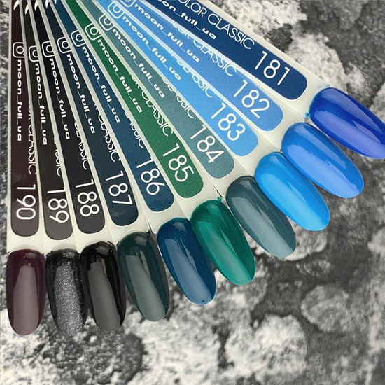Гель-лак MOON FULL color Gel polish №183 (яскраво-блакитний, емаль), 8 мл2