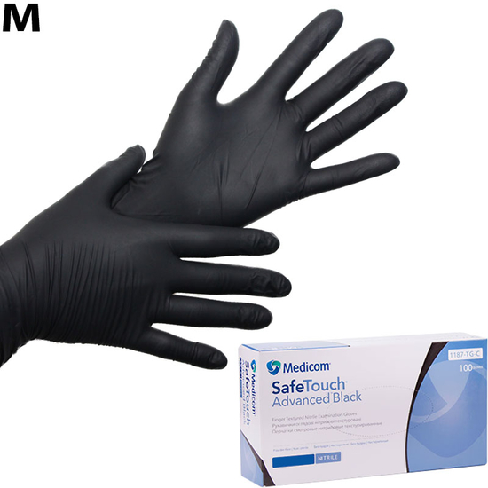 Нитриловые перчатки Medicom SafeTouch Advanced Black (черные), размер M, 100 шт, Размер: M, Цвет: Black