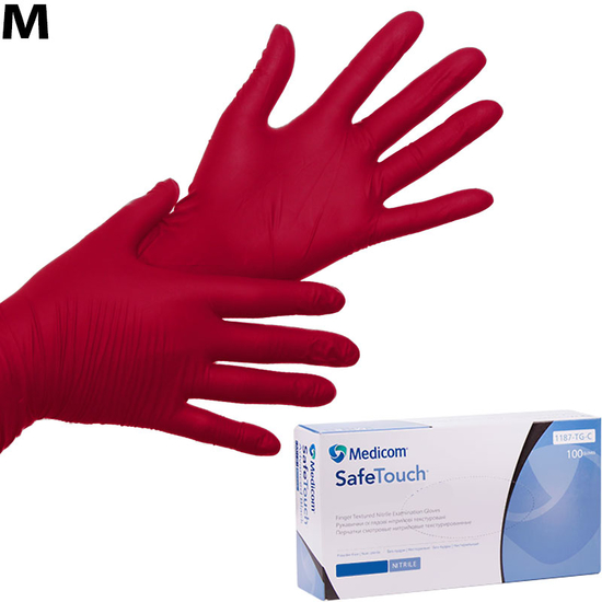 Нітрилові рукавички Medicom SafeTouch Advanced Red (червоні), розмір M, 100 шт, Розмір: M, Колір: Red