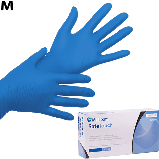 Нитриловые перчатки Medicom SafeTouch Slim Blue (голубые), размер M, 100 шт, Размер: M, Цвет: Slim Blue