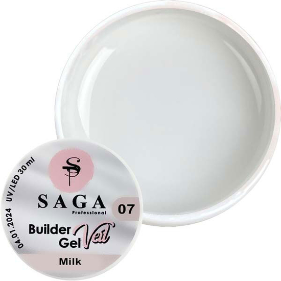 Гель для нарощування SAGA Builder Gel Veil №7 Milk 30 мл, Об`єм: 30 мл, Колір: Milk