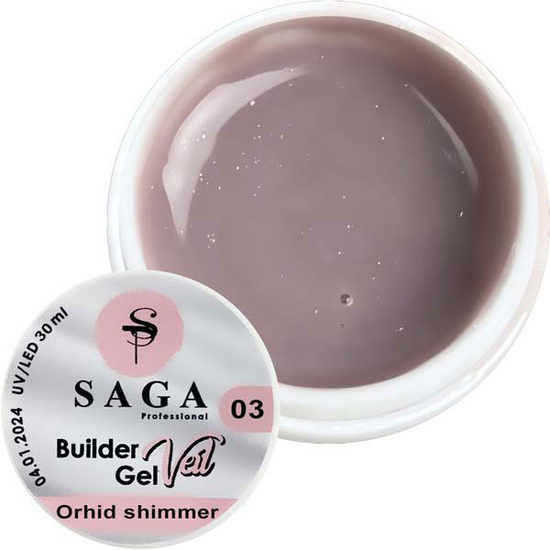 Гель для нарощування SAGA Builder Gel Veil №3 Orchid shimmer 30 мл, Об`єм: 30 мл, Колір: Orchid shimmer