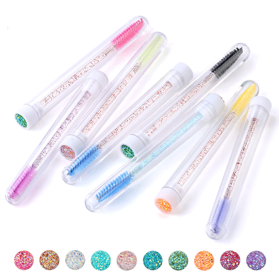 Щіточка для брів та вій пряма з глітерною ручкою в колбі, 1 шт