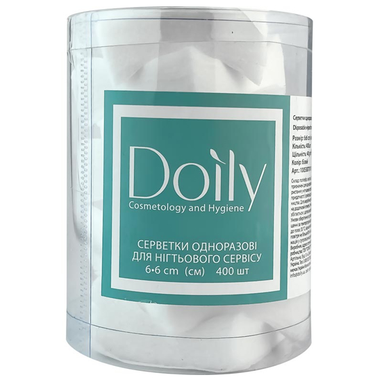 Салфетки безворсовые 6х6 см Doily 400 шт в тубусе, белые