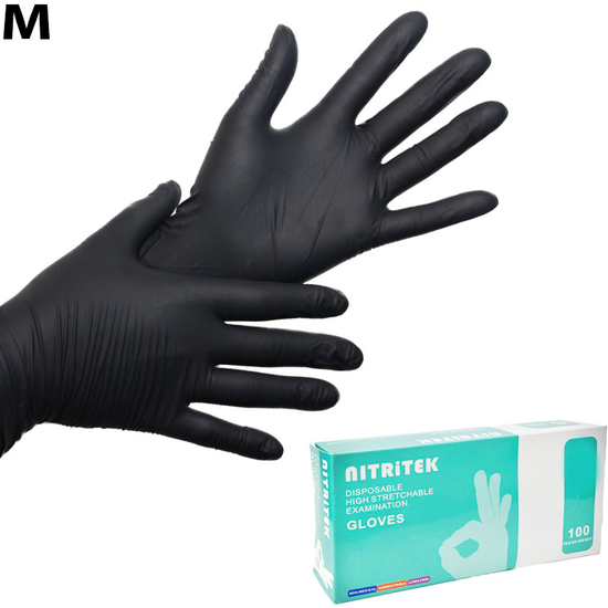 Перчатки нитровиниловые Nitritek черные 100 шт, M, Размер: M