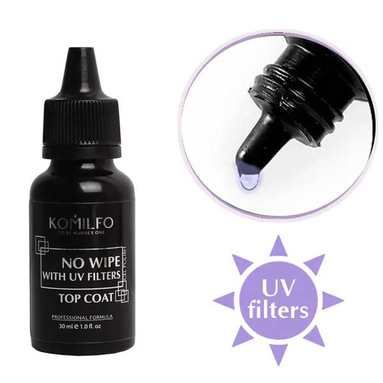 NEW Komilfo No Wipe Top - топ для гель-лака без липкого слоя с УФ-фильтрами (без кисточки), 30 мл, Объем: 30 мл