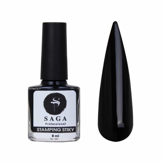 Лак-краска для стемпинга с липким слоем SAGA (черная), 8 мл, Цвет: Черная