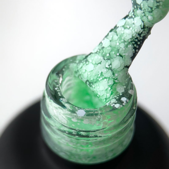 Гель-лак ART Bubble №B005 (полупрозрачный зеленый с белыми хлопьями), 6 мл2