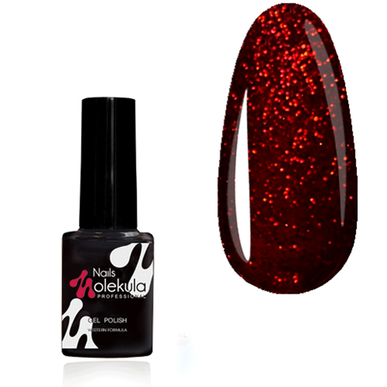 Гель-лак Molekula №102 (темно-червоне мерехтіння з блискітками), 6 мл