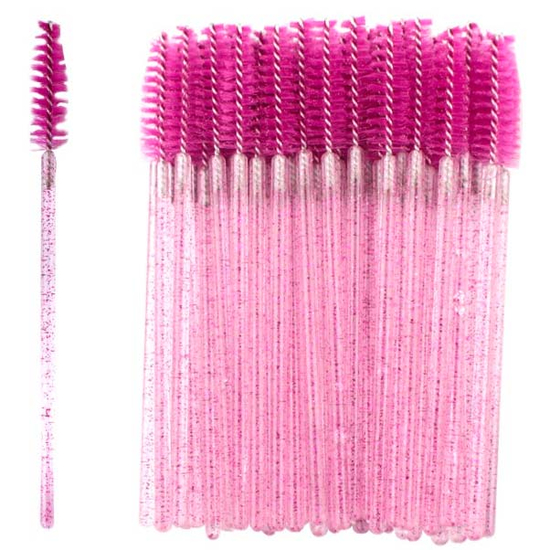 Щіточки для розчісування вій малинові з блискітками, 50 шт. в упаковці, Колір: Малиновий
