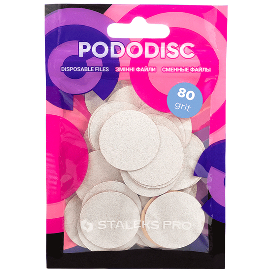 Сменные файлы белые для педикюрного диска 80 грит STALEKS PRO PODODISC L 50 шт PDF-25-80w, Вид: Сменные файлы, Диаметр: 25 мм, Абразивность: 80