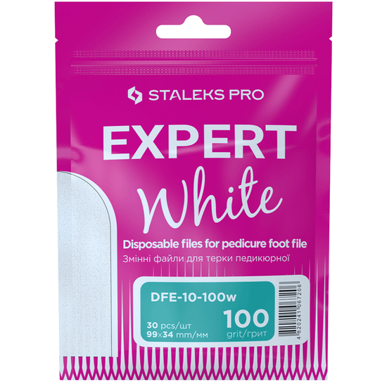Змінні файли білі для педикюрної терки 100 грит STALEKS PRO EXPERT 10 30 шт DFE-10-100w, Вид: Змінні файли, Абразивність : 100