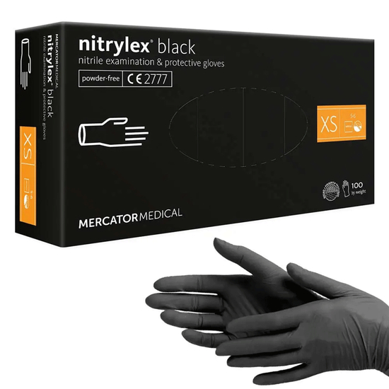 Рукавички нітрил неопудрені нестерильні Nitrylex Mercator Black 100 шт, XS, Кількість: 100 шт, Розмір: XS, Колір: Black3
