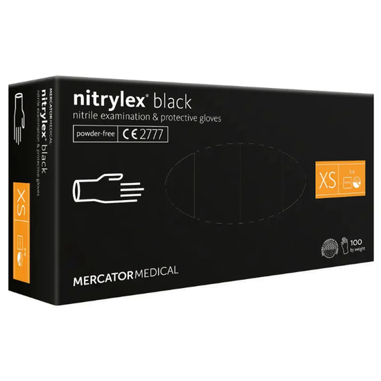 Рукавички нітрил неопудрені нестерильні Nitrylex Mercator Black 100 шт, XS, Кількість: 100 шт, Розмір: XS, Колір: Black2