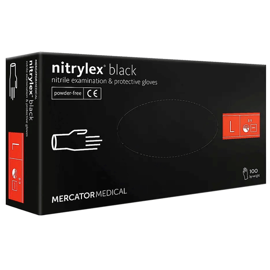 Перчатки нитрил неопудренные нестерильные Nitrylex Mercator Black 100 шт, L, Количество: 100 шт, Размер: L, Цвет: Black
