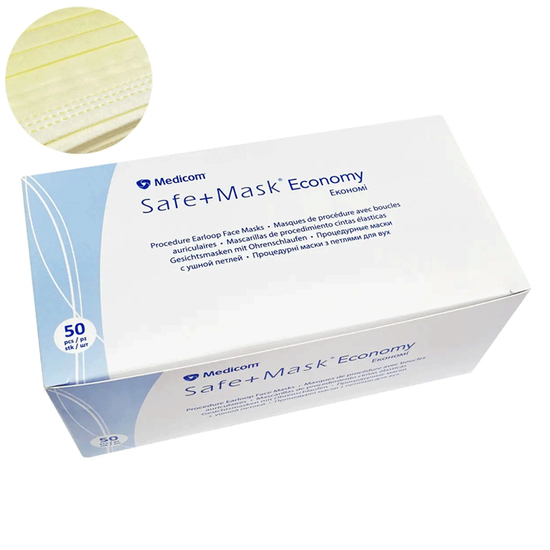 Маска медична тришарова Medicom SAFE+MASK Economy (Yellow), 50 шт, Кількість: 50 шт, Колір: Yellow