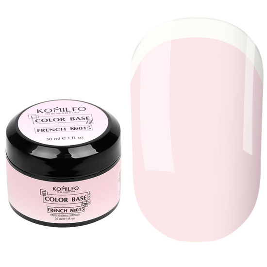 База Komilfo Color Base French 015 (сливочно-розовый), 30 мл (банка) (без кисточки), Объем: 30 мл (банка), Цвет: 015