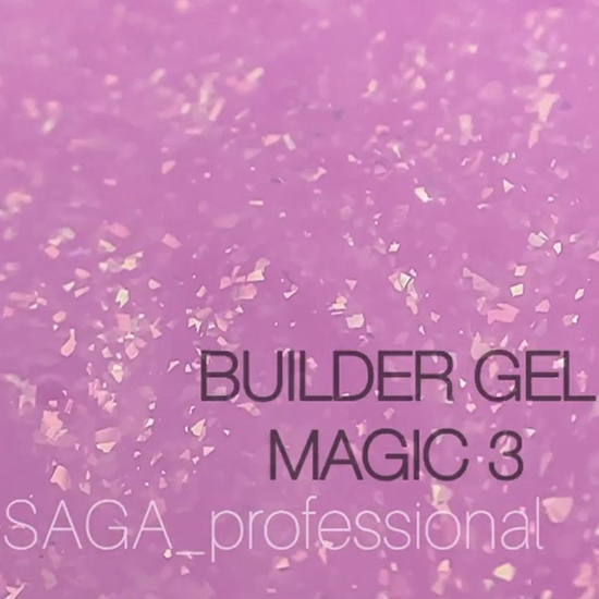 Гель для нарощування Saga Professional Magic Builder Gel 03, рожевий з кольоровими пластівцями, 15 мл, Об`єм: 15 мл, Колір: 033