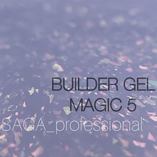Гель для нарощування Saga Professional Magic Builder Gel 05, бузково-блакитний з кольоровими пластівцями поталі, 15 мл, Об`єм: 15 мл, Колір: 053
